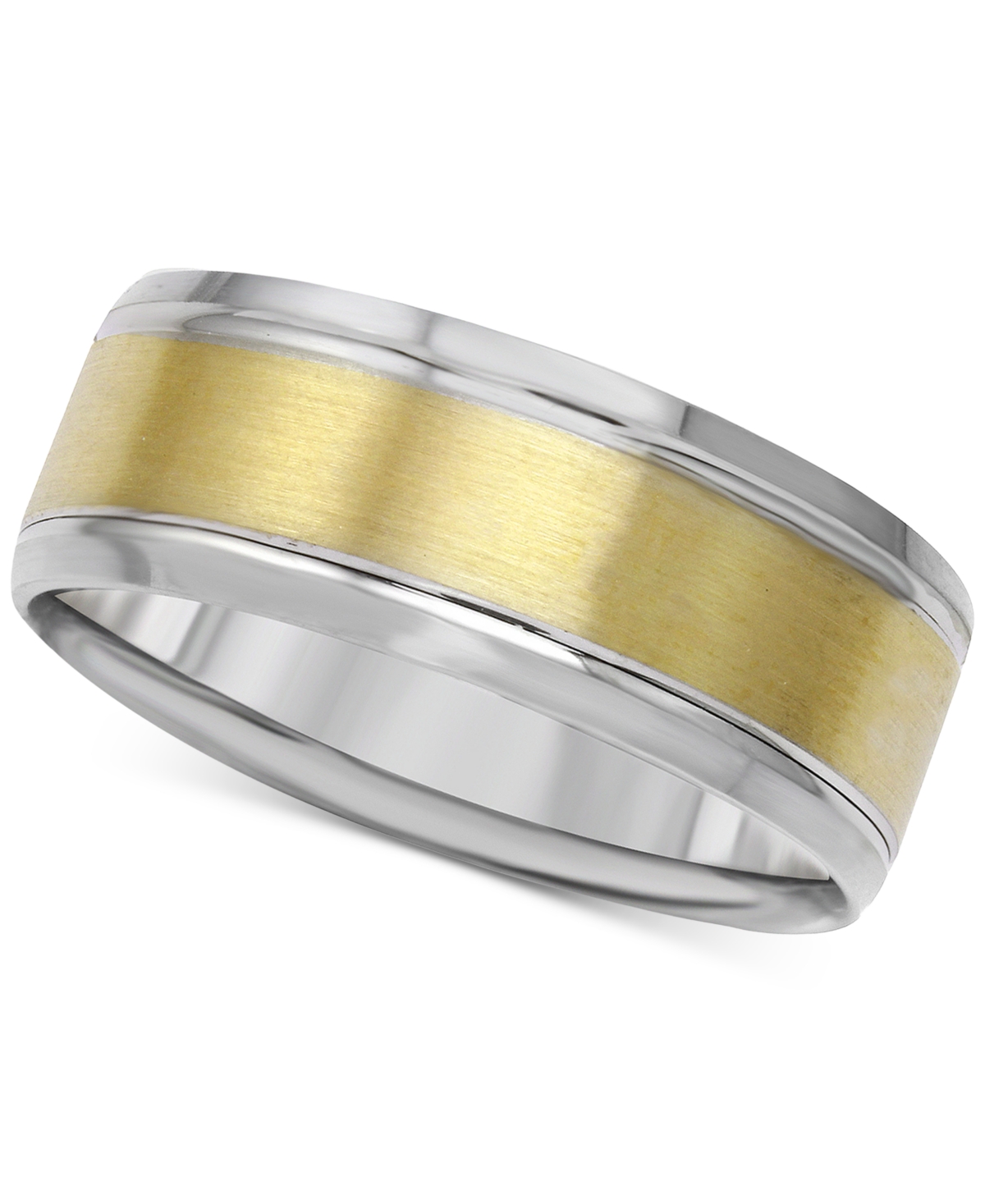 Macy's Men's Textured & Smooth Band In 14k Two-tone Gold In Two Tone