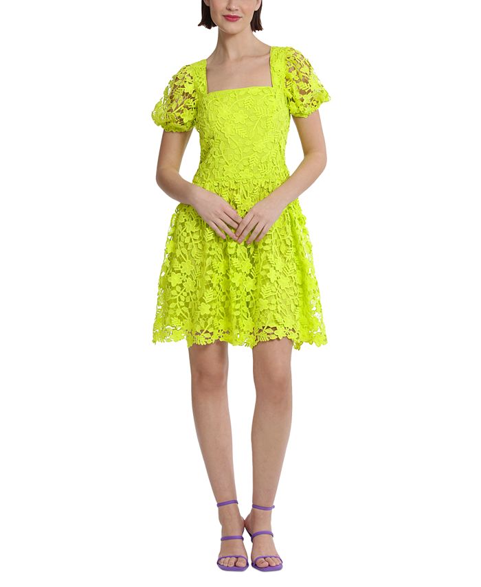 Donna Morgan Women s Garden Lace Square Neck Puff Sleeve Dress