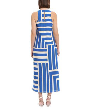Donna Morgan Women's Sleeveless Pleated Maxi Dress – V-Neck, Twist Waist Detail, Lined Chiffon