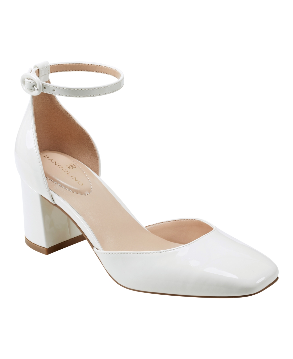 Women's Lets Add Square Toe Block Heel Ankle Strap Pumps - Beige - Faux Leather - Polyurethane