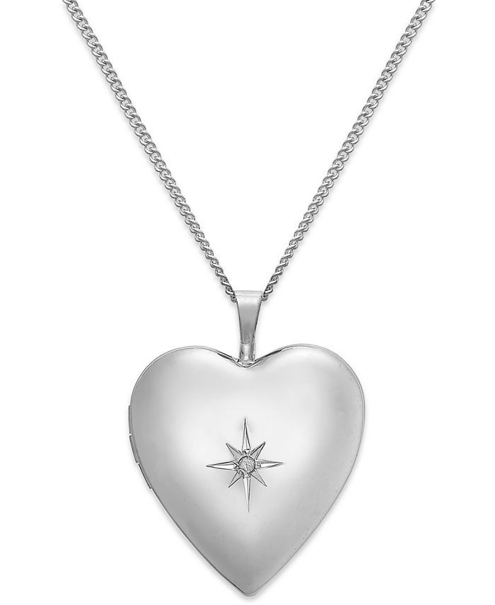 Macy s Diamond Accent Starburst Heart Locket Necklace in Sterling