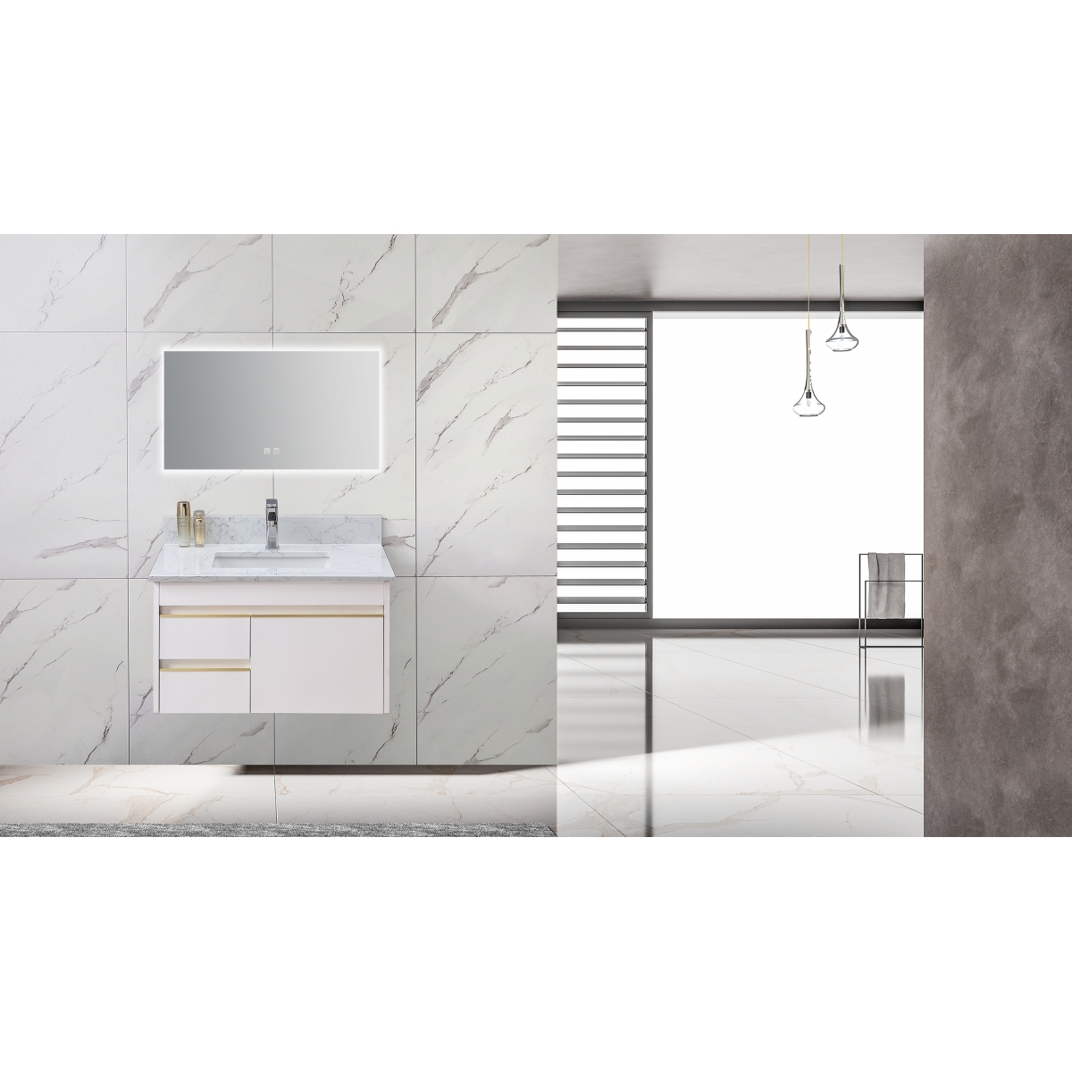37 X 22 Bathroom Stone Vanity Top Carrara Jade Engineered Marble With Undermount Ceramic - White