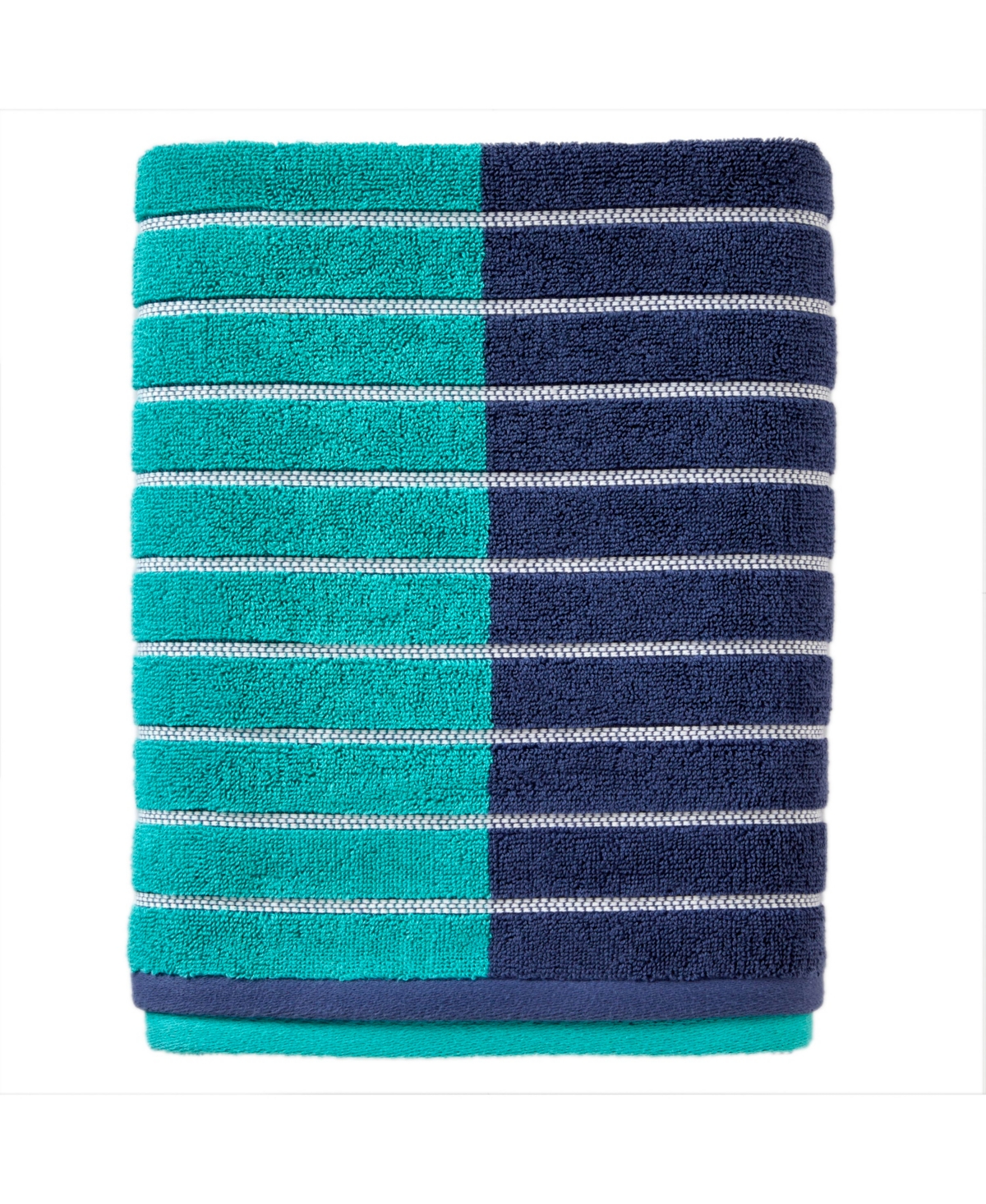 Skl Home Color Block Stripes Cotton Bath Towel, 50" X 27" In Teal