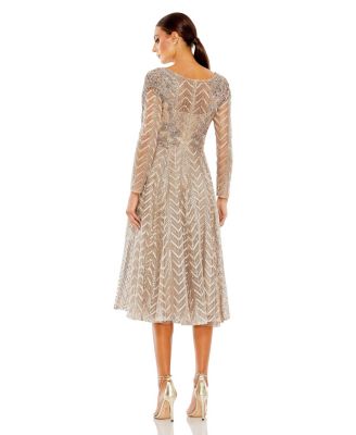 Women's Embellished Long Sleeve Wrap Over Dress