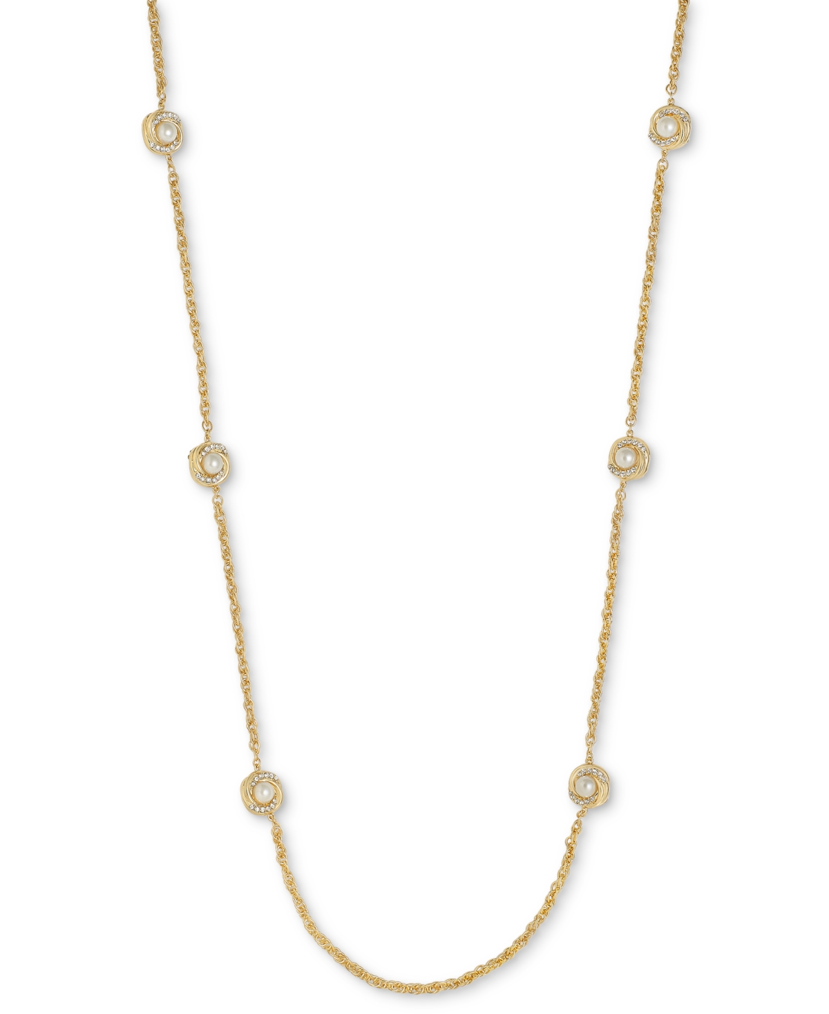 Gold-Tone Pave & Imitation Pearl Station Necklace, 42" + 2" extender, Created for Macy's - Gold