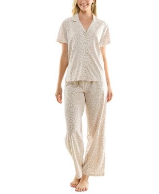 Roudelain Women's 2-Pc. Printed Notched-Collar Pajamas Set - Macy's