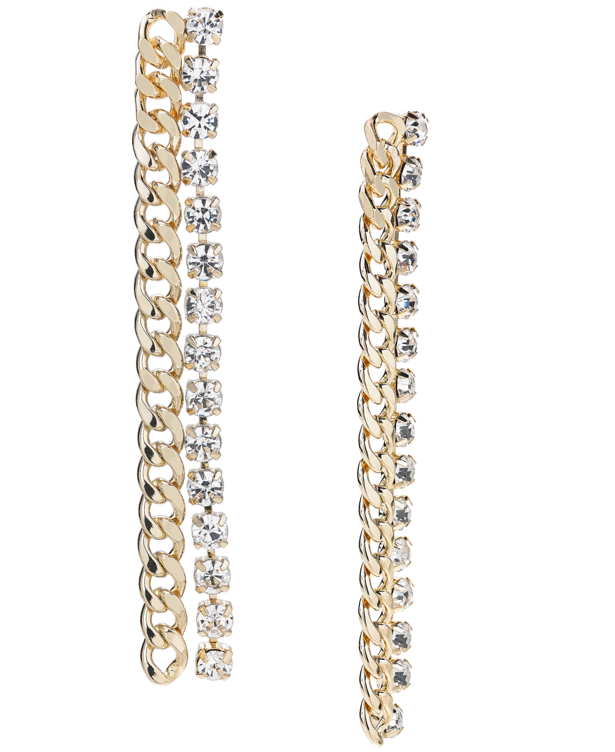 Inc International Concepts Crystal Chain Linear Earrings, Created For Macy's In Gold