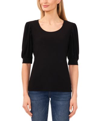 Women's Shirred Scoop-Neck 3/4-Sleeve  Knit Top