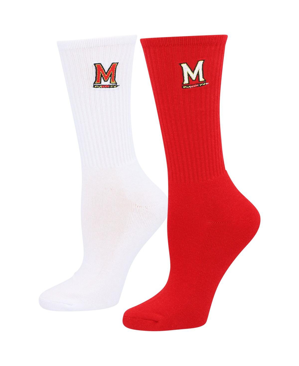 Zoozatz Women's  Red, White Maryland Terrapins 2-pack Quarter-length Socks In Red,white