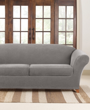 Sure Fit Stretch Pique 2 Cushion Sofa Slipcover In Flannel Gray