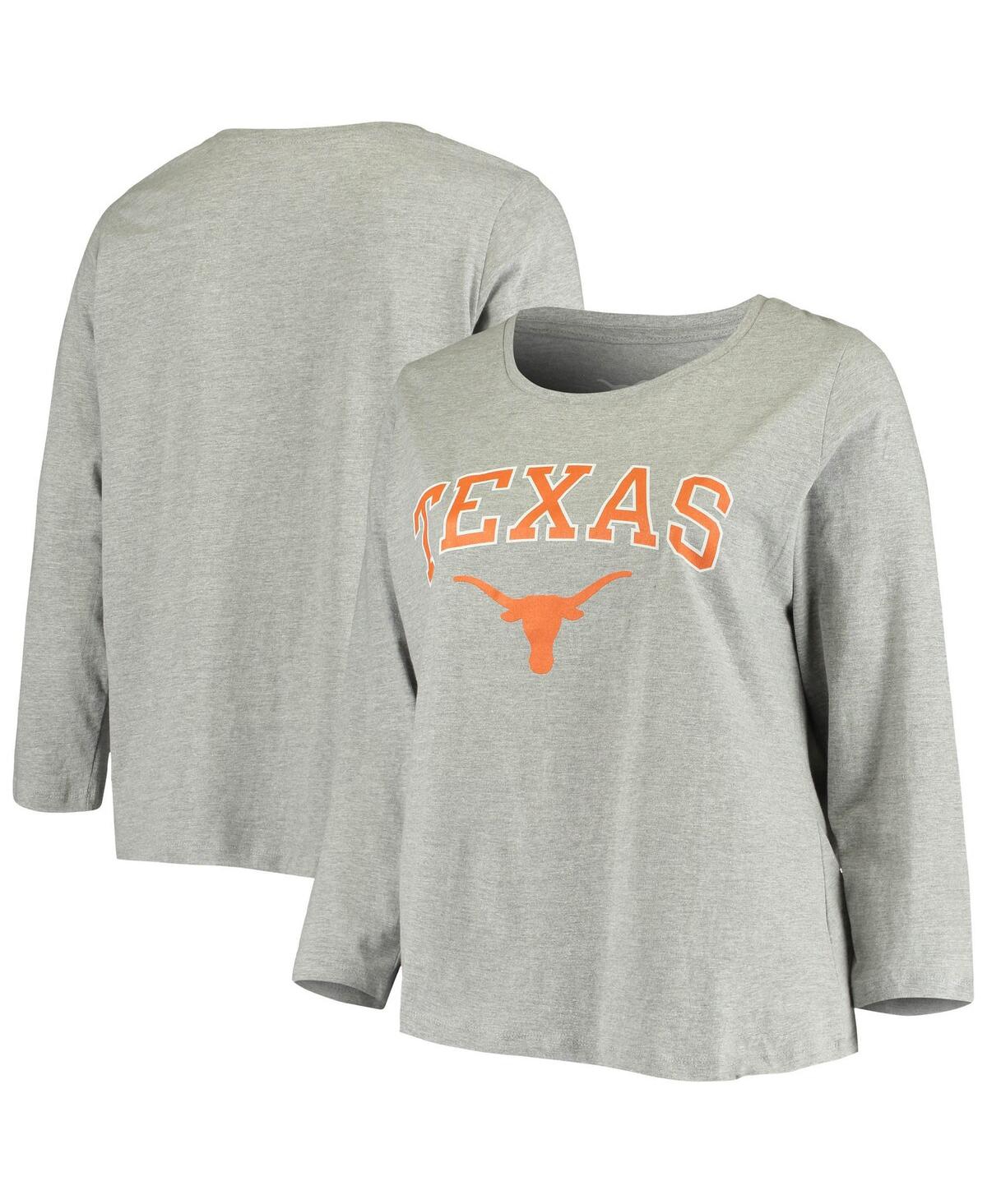Women's Heathered Gray Texas Longhorns Plus Size Logo Long Sleeve T-shirt - Heather Gray