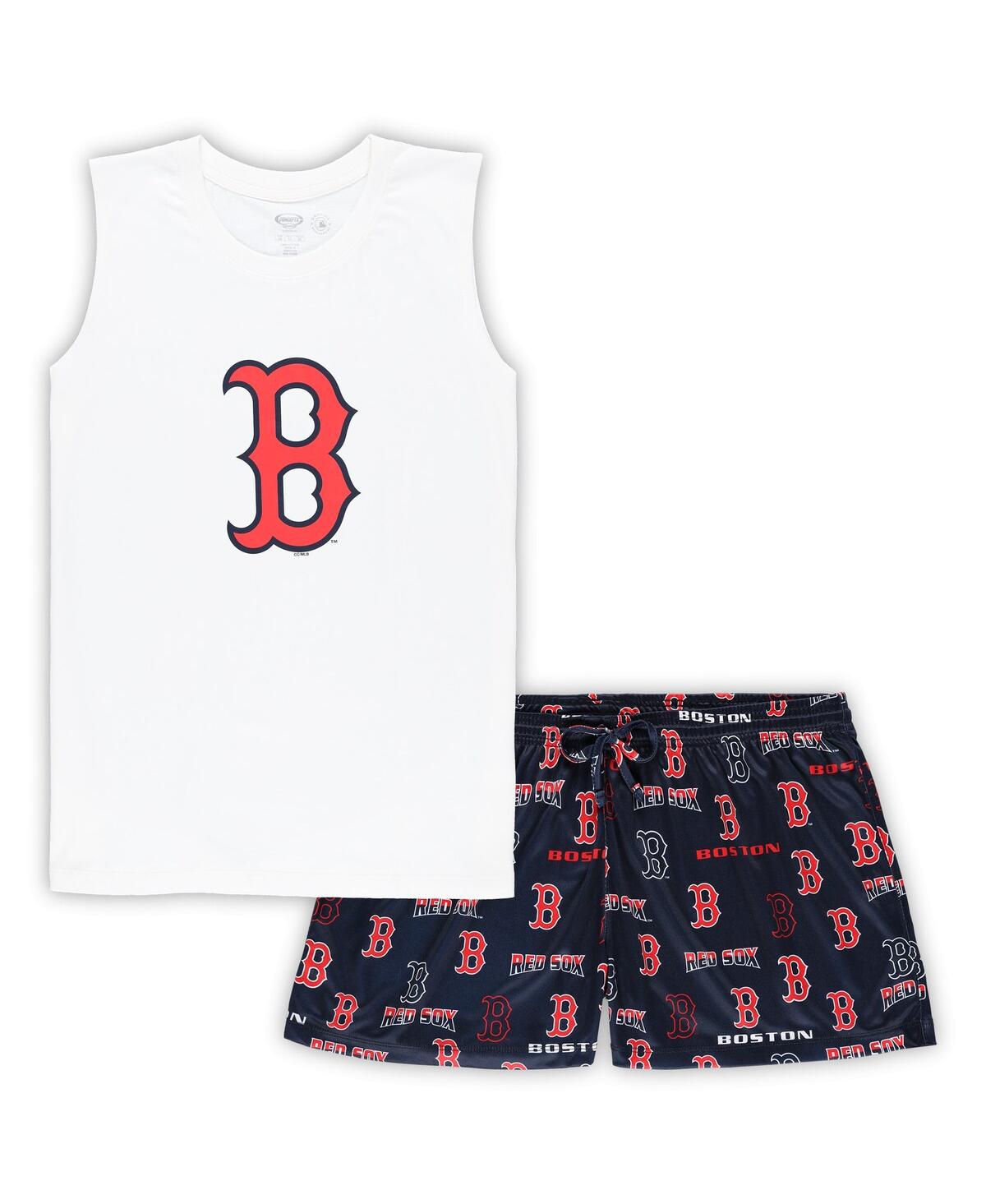 CONCEPTS SPORT WOMEN'S CONCEPTS SPORT WHITE, NAVY BOSTON RED SOX PLUS SIZE TANK TOP AND SHORTS SLEEP SET 
