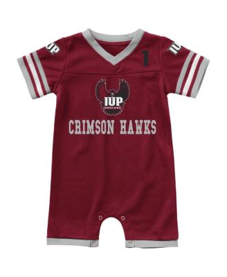 Newborn and Infant Boys and Girls Crimson Indiana Hoosiers Bumpo Football Logo Romper