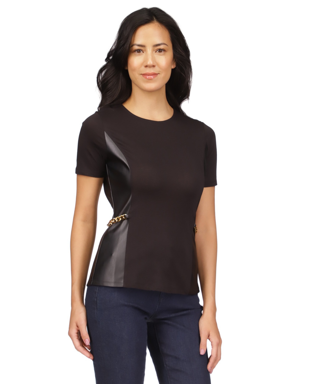 Michael Kors Michael  Women's Mixed-media Chain-embellished Top In Black
