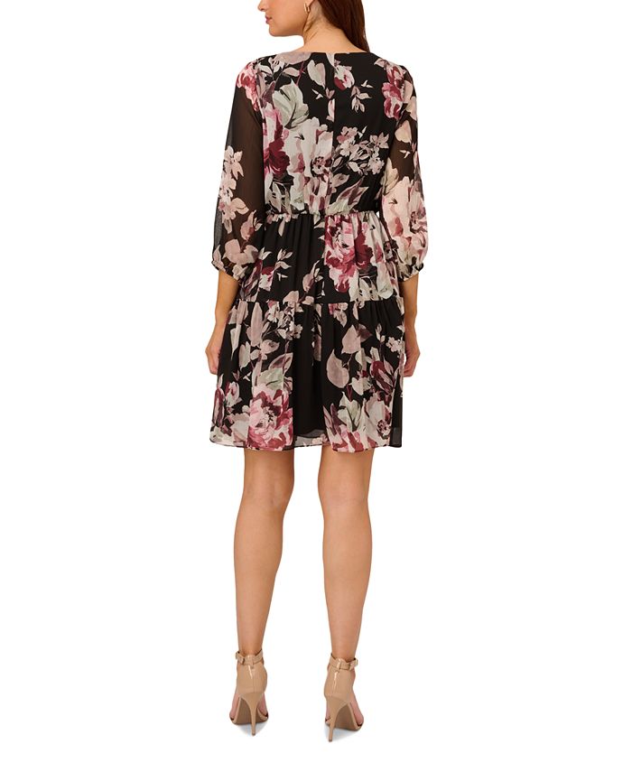 Adrianna Papell Women's Floral Chiffon Blouson Tiered Dress - Macy's