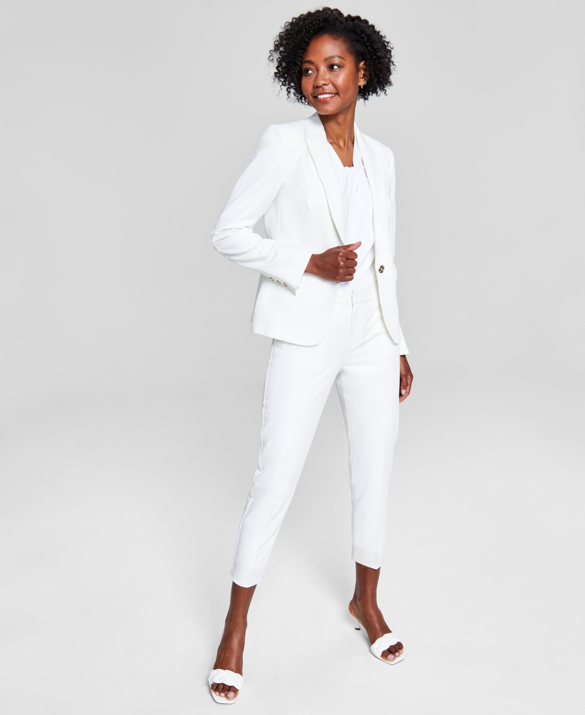 Tommy Hilfiger Womens One Button Blazer Faux Wrap Top Slim Leg Ankle Pants In Tigers Eye