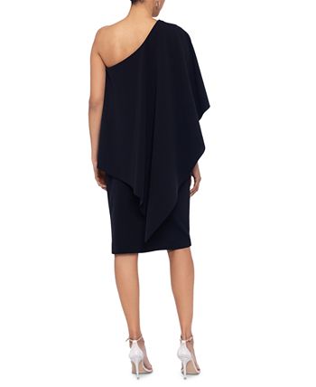 XSCAPE Petite One-Shoulder Side-Drape High-Slit Gown - Macy's