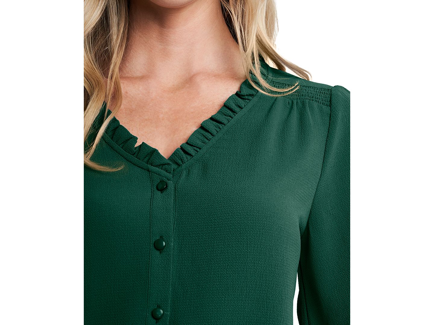 Женская блузка CeCe Ruffled Button-Front 3/4-Sleeve Blouse, цвет: Зелёный — фото 2