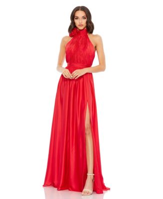 Mac Duggal Women's Soft Tie Halter Neck High Slit Gown - Macy's