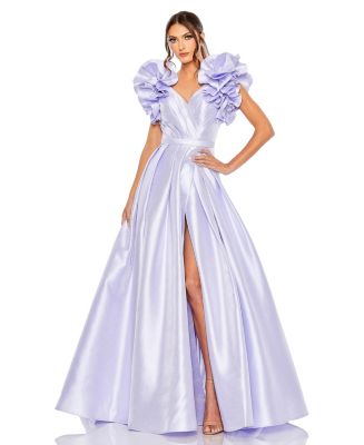 【MAC DUGGAL】ロングドレス パープル Vネック プリーツ フリル ロングドレス パープル - sugar（シュガー）