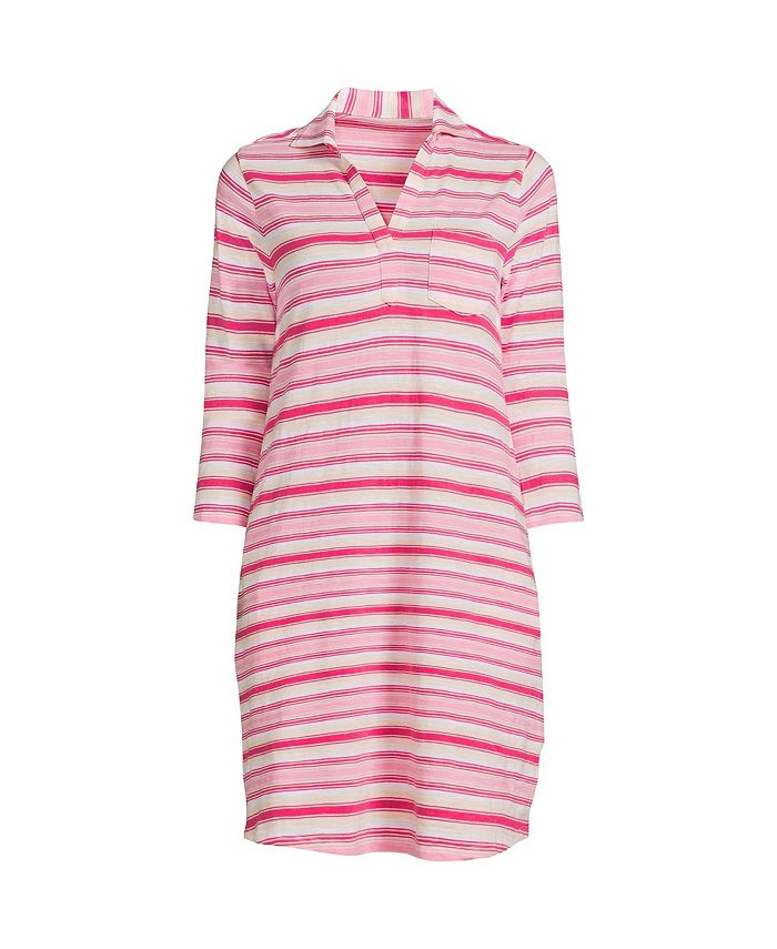 Lands' End Women's Plus Size Cotton Slub 3/4 Sleeve Polo Dress Macy's
