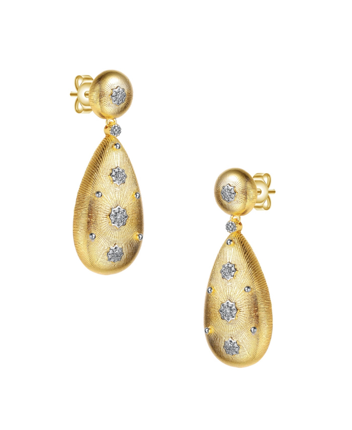 Thumbnail 3 of Two-Tone 14K Gold & Rhodium Plated CZ Drop Earrings