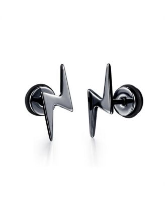Stainless Steel Lightning Bolt Stud Earrings - Black 16$