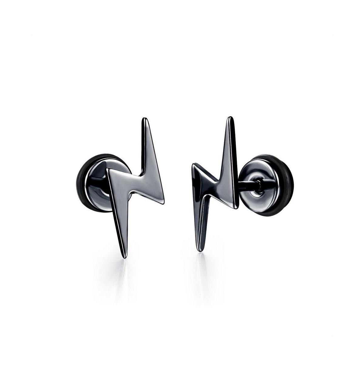 Stainless Steel Lightning Bolt Stud Earrings - Black