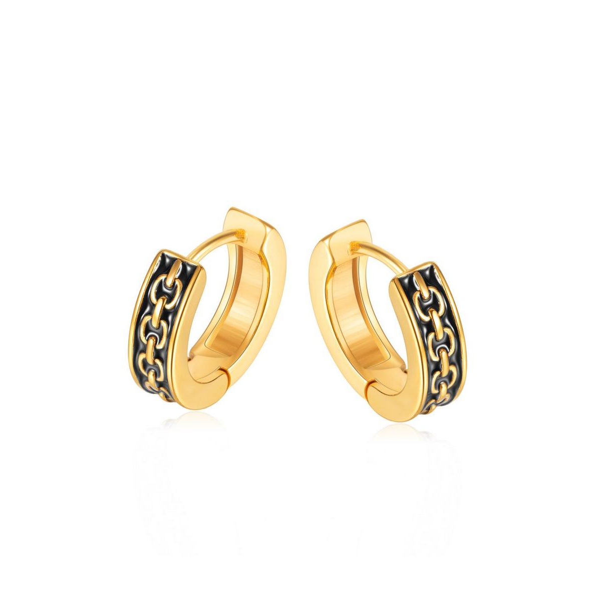 Stainless Steel Chain Design Huggie Hoop Earrings - Gold