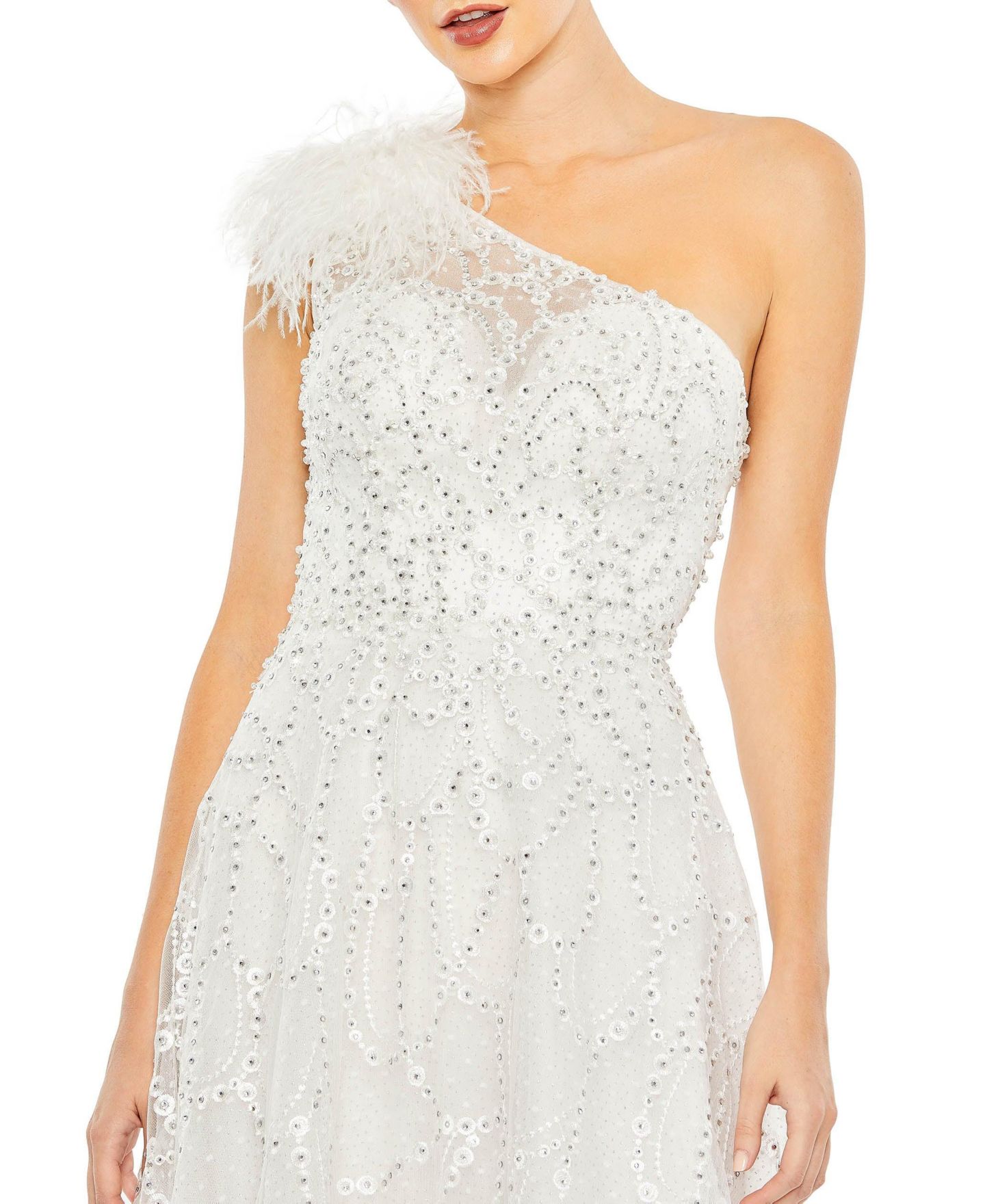Женское платье Mac Duggal Embellished One Shoulder A Line Gown, цвет: Слоновая кость — фото 12