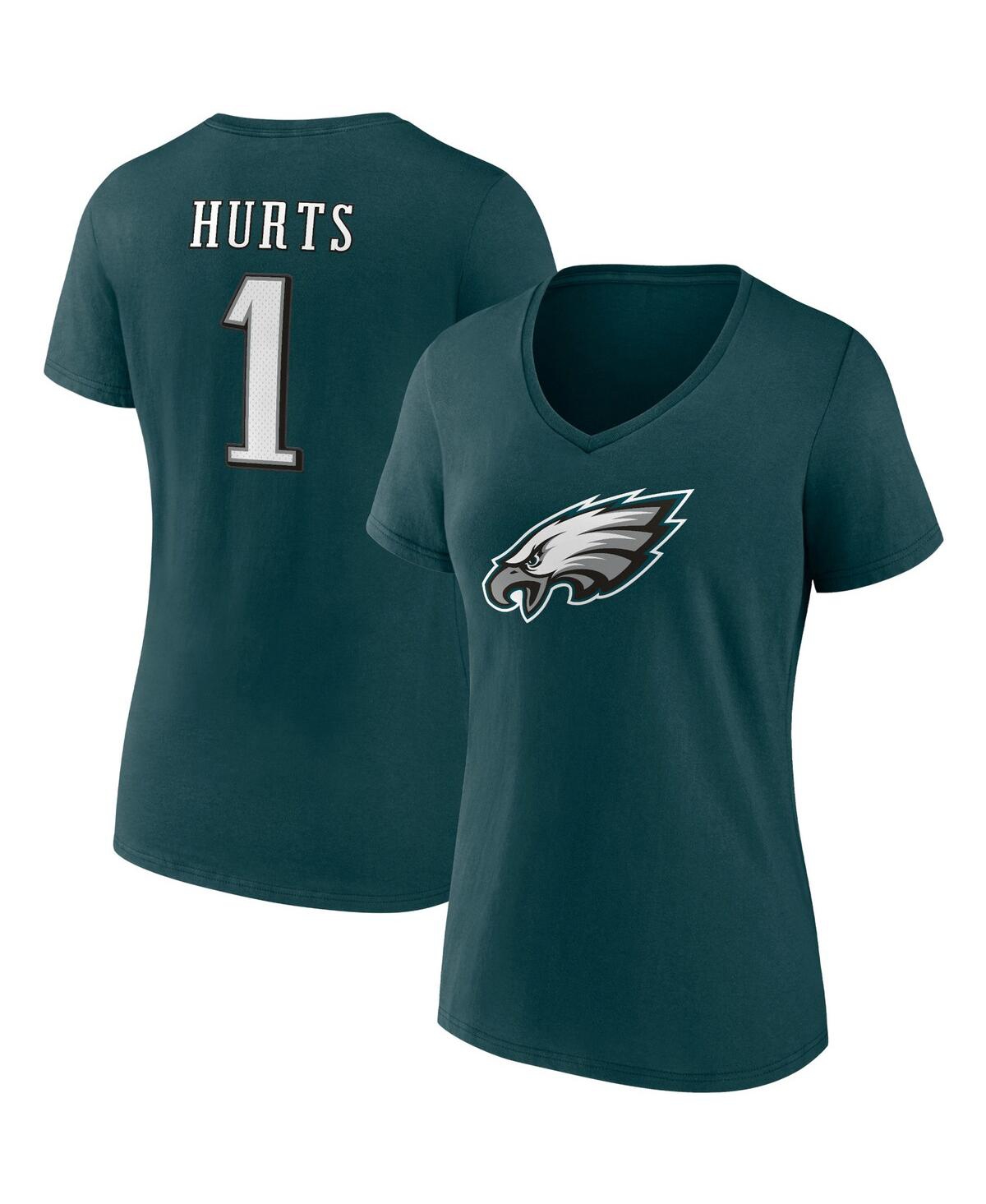 Women's Fanatics Jalen Hurts MidnightPhiladelphia Eagles Player Icon Name and Number V-Neck T-shirt - Green