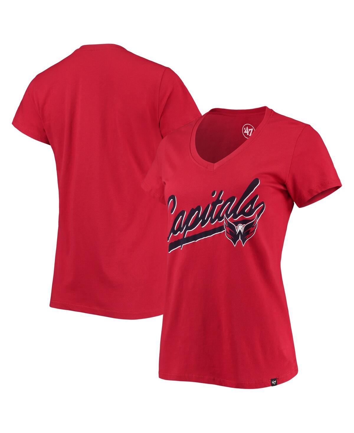 Shop 47 Brand Women's ' Red Washington Capitals Script Sweep Ultra Rival V-neck T-shirt