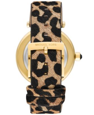 Michael Kors Women's Parker Quartz Three-Hand Leopard Print Calf