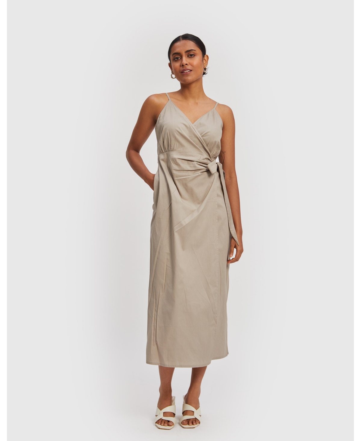 Women's Strappy Wrap Dress - Beige Ecru
