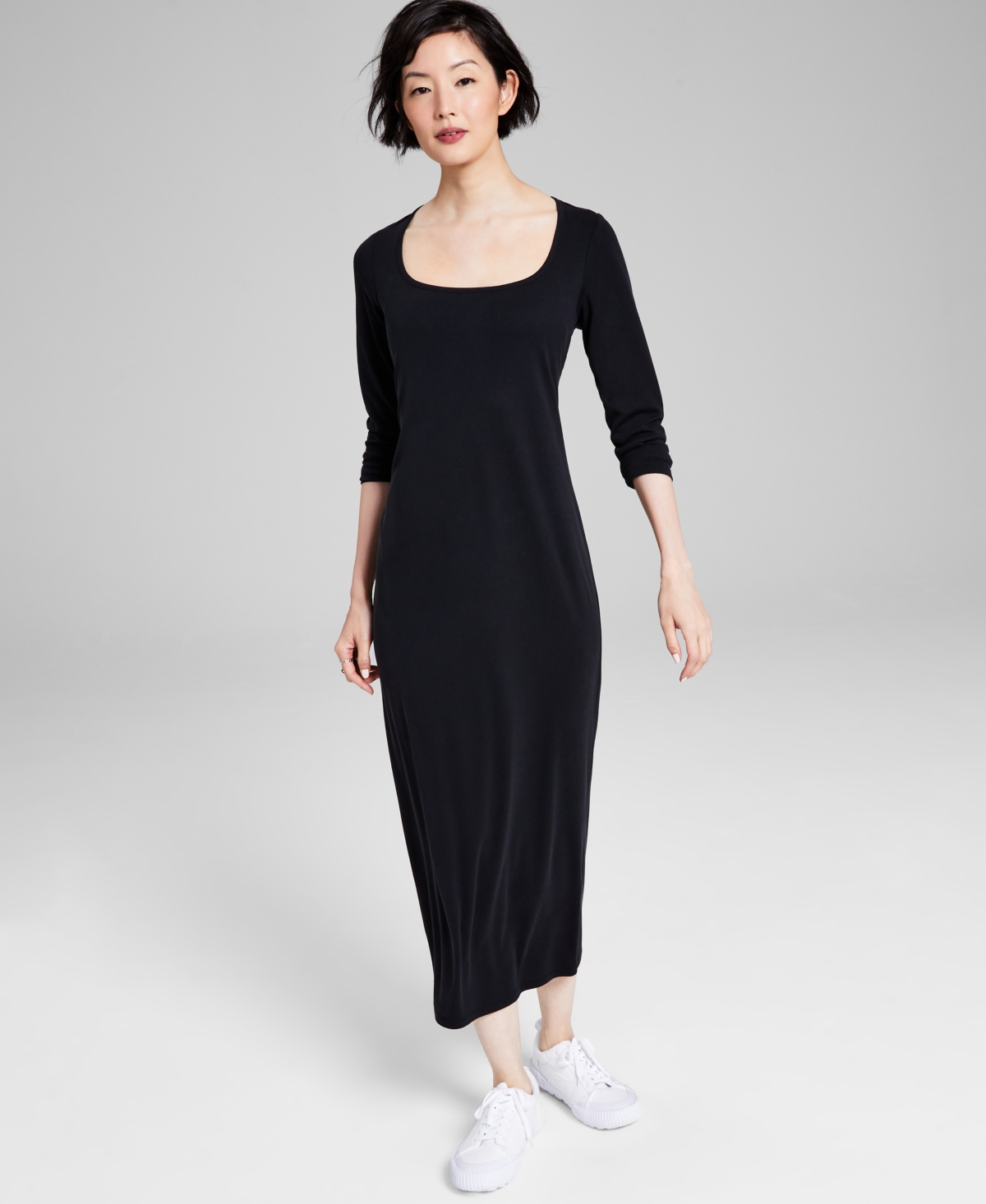 And Now This Women's Ribbed Scoop-neck Knit Maxi Dress In Black | ModeSens