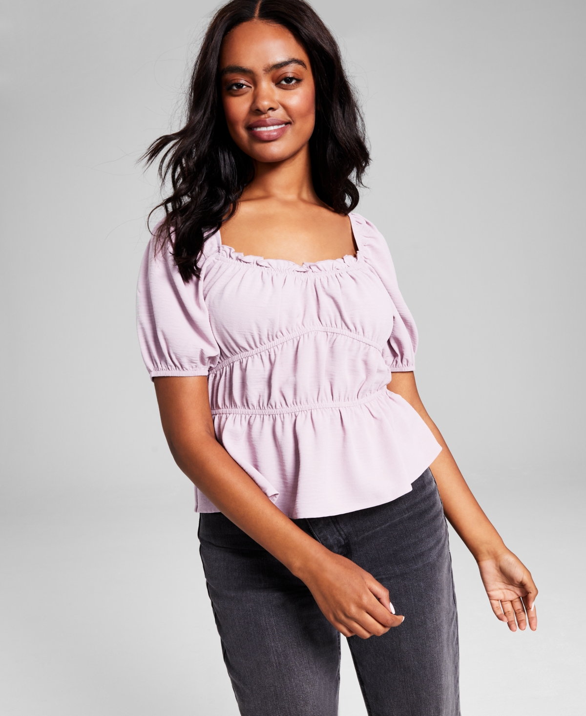 And Now This Women's Square-neck Short-puff-sleeve Top In Mauve Shadows