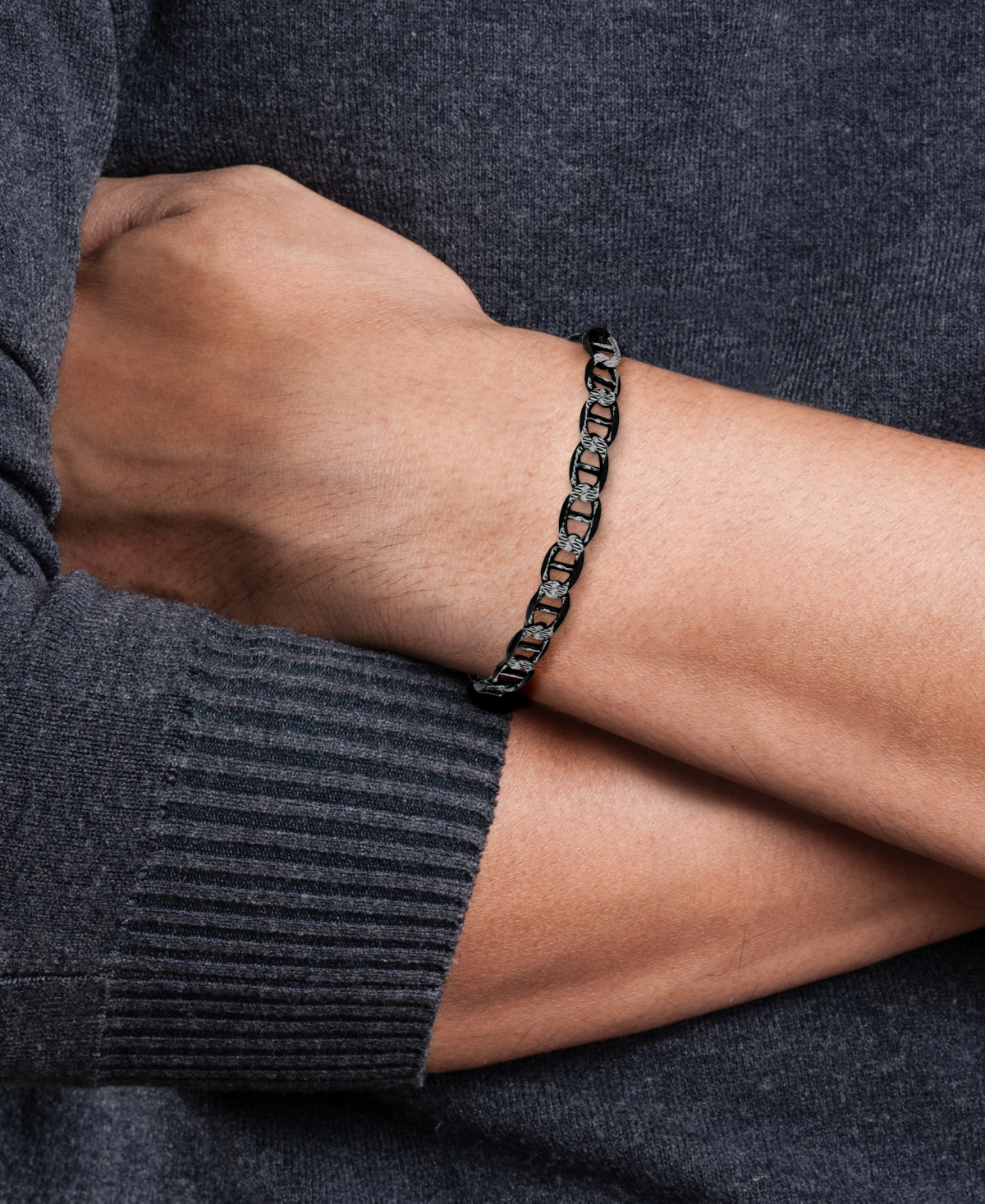 Men's Mariner Link Chain Bracelet in Sterling& Black Rhodium-Plate - Silver