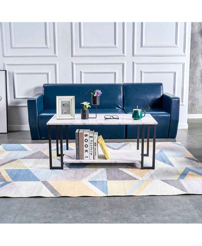 Simplie Fun Coffee Table, 2 Layers 1.5cm Thick Marble MDF Rectangle 39. ...