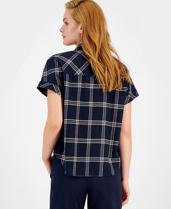 Tommy Jeans Women's Cotton Cuffed ShortSleeve Shirt Macy's