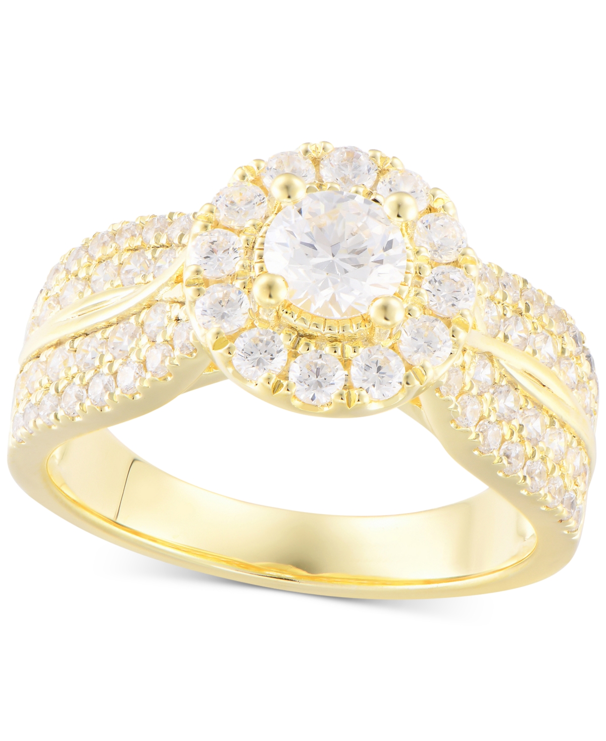 Macy's Diamond Halo Multirow Engagement Ring (1-1/3 Ct. T.w.) In 14k Gold In Yellow Gold