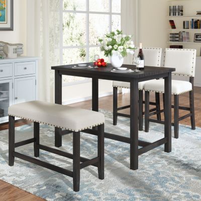 Simplie Fun 4 Piece Rustic Wooden Counter Height Dining Table Set with ...