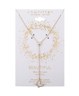 Cubic Zirconia 14K Gold Flash Plated Butterfly Y-Necklace