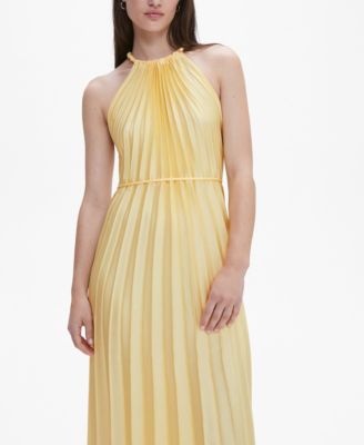 strapless open back dress Gold Metallic Pleated Maxi Dress main image 0