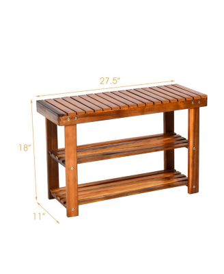 3-Tier Wood Shoe Rack 27.5&#39; Shoe Bench Freestanding Boots Organizer Heavy-duty