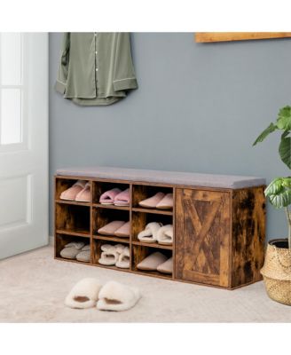 Shoe Bench w/Padded Cushion 9-cube Adjustable Storage Shoe Rack