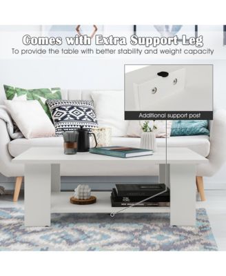 Coffee Table 2-Tier Modern Center Cocktail Table W/Storage Shelf