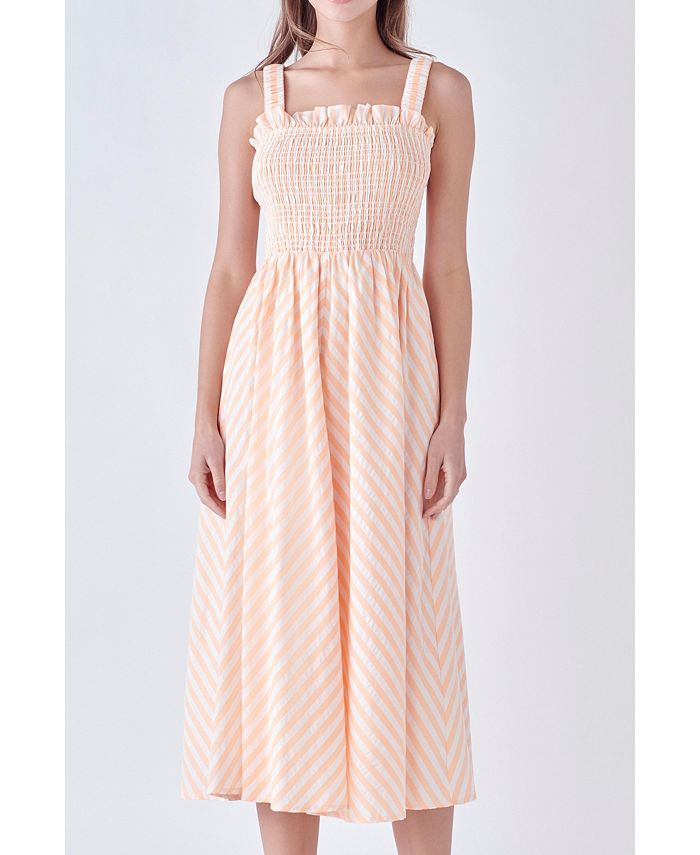 English Factory Women's Striped Smocked Midi Dress - Macy's