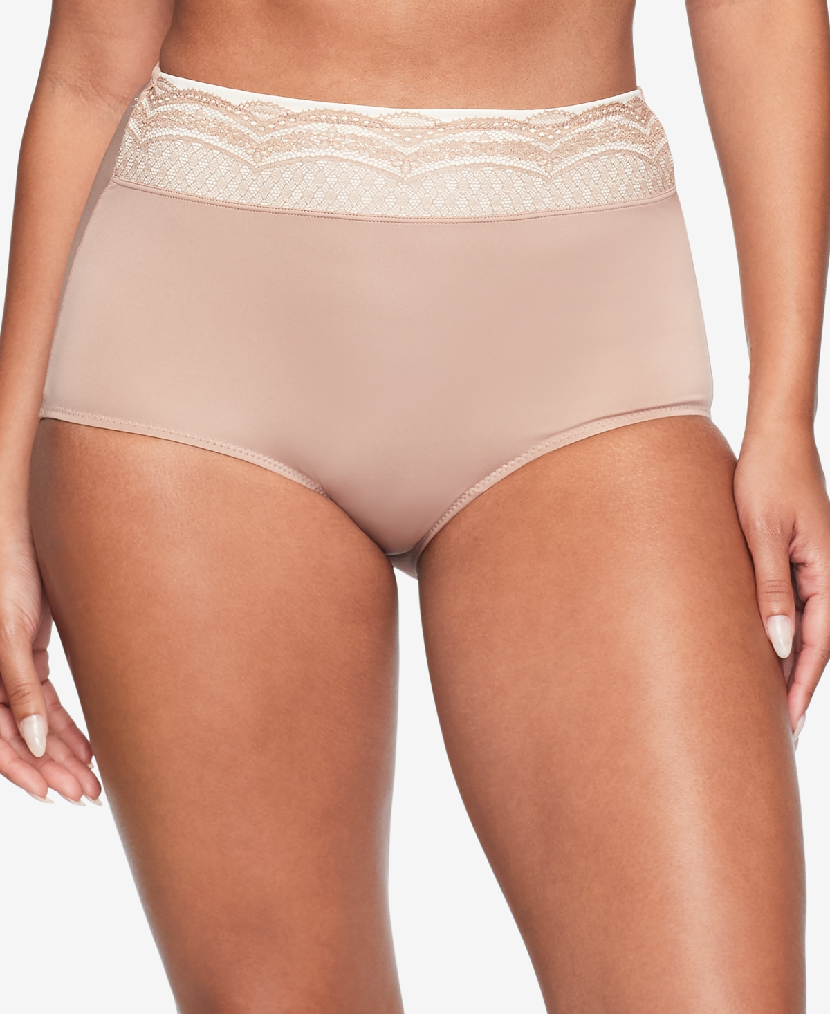 Warners No Pinching No Problems Dig-Free Comfort Waist with Lace Microfiber Brief RS7401P - Toasted Almond (Nude )