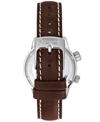 Women's Swiss WASP Tribute Tri-Time Chestnut Leather Strap Watch 33mm