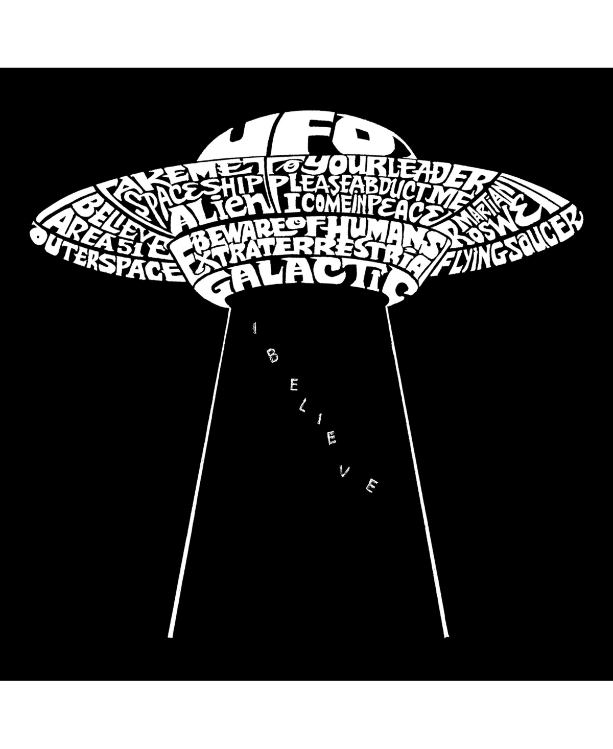 La Pop Art Boys Word Art T-shirt - Flying Saucer Ufo